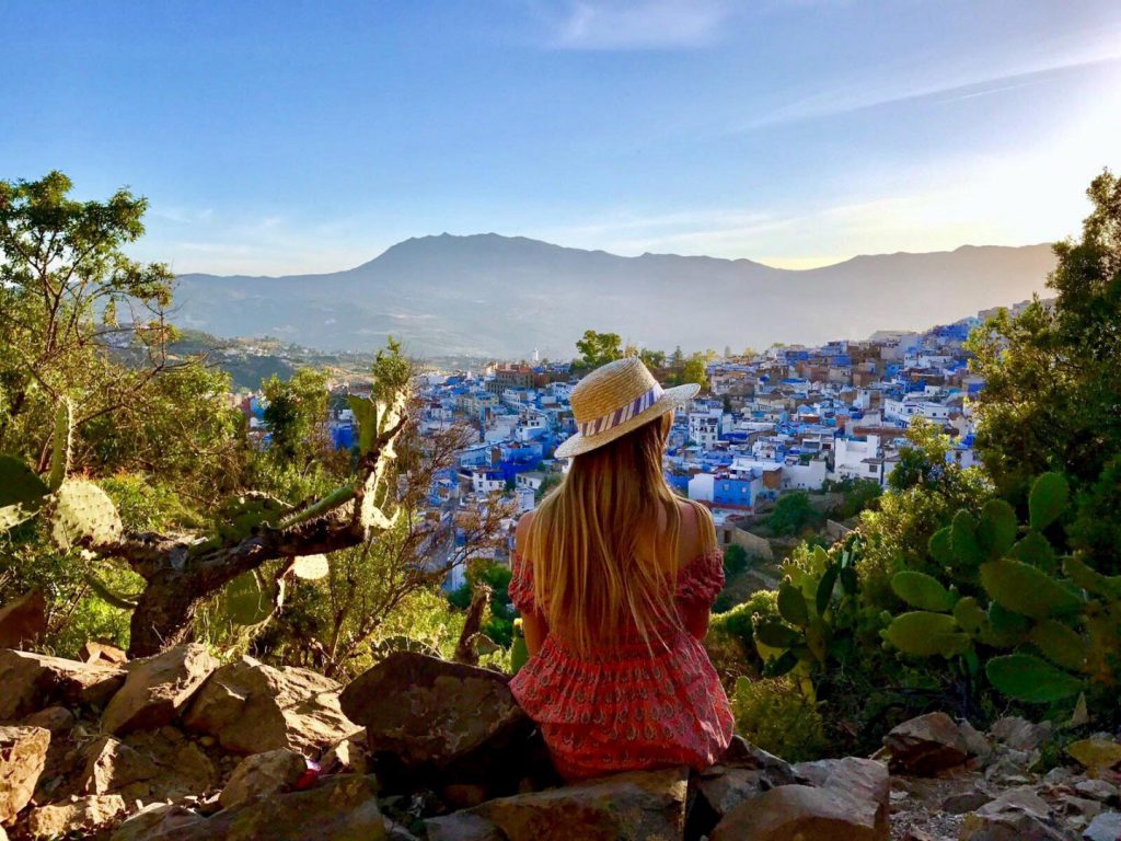 Chefchaouen blue medina seen from the hillside